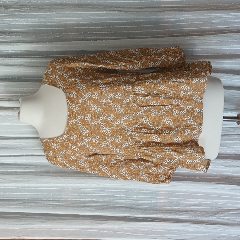 Matilda Jane Shay Ditsy Golden Mustard White Cotton Shirt Floral Peplum Top L - Picture 2 of 12